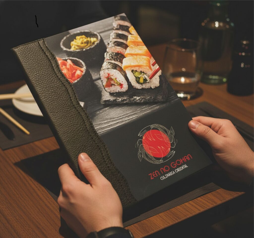 Pasta Cardápio com Capa personalizada - A4 + 5 divisórias - KIT c/ 5 UN