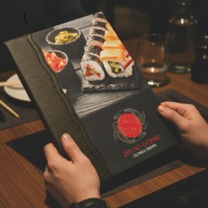 Pasta Cardápio com Capa personalizada - A4 + 5 divisórias - KIT c/ 5 UN