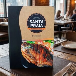 Pasta Cardápio com Capa personalizada -A5 + 6 divisórias - KIT c/ 5 UN