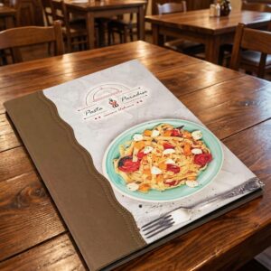 Pasta Cardápio com Capa personalizada - A4 + 2 divisórias - KIT c/ 5 UN