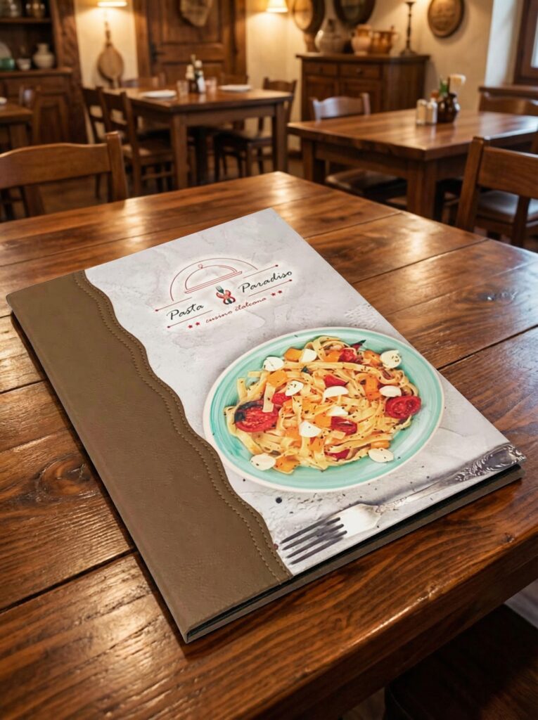 Pasta Cardápio com Capa personalizada - A4 + 2 divisórias - KIT c/ 5 UN