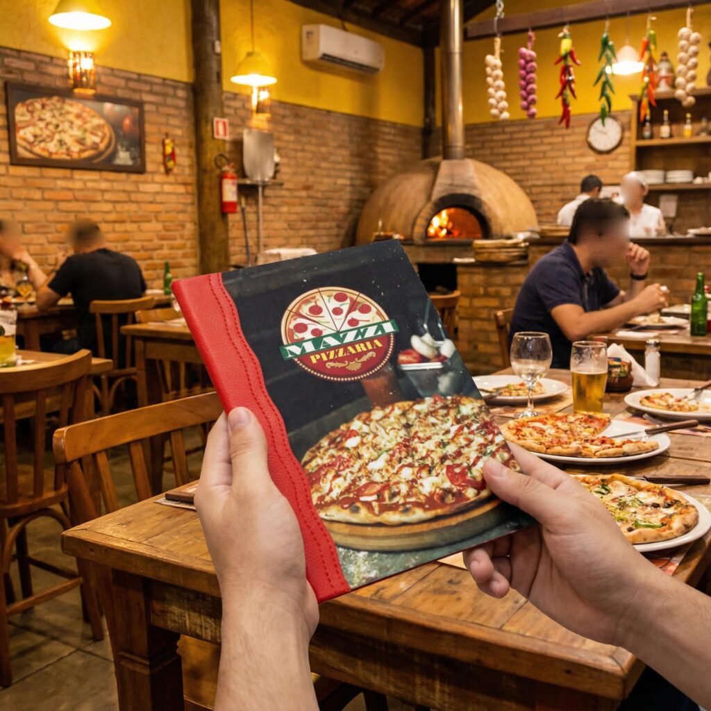 Pasta Cardápio com Capa personalizada -A5 + 4 divisórias - KIT c/ 5 UN