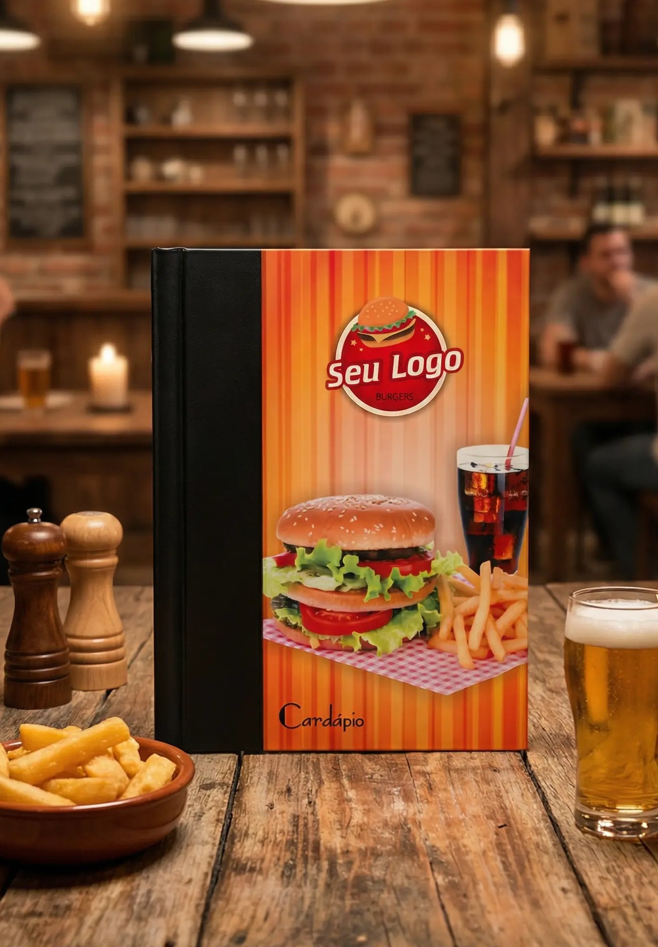 Pasta Cardápio com Capa personalizada - A4 + 4 divisórias - KIT c/ 5 UN