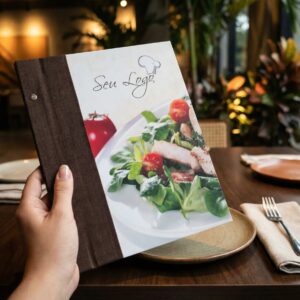 Pasta Cardápio com Capa personalizada - A4 + 5 divisórias - KIT c/ 5 UN