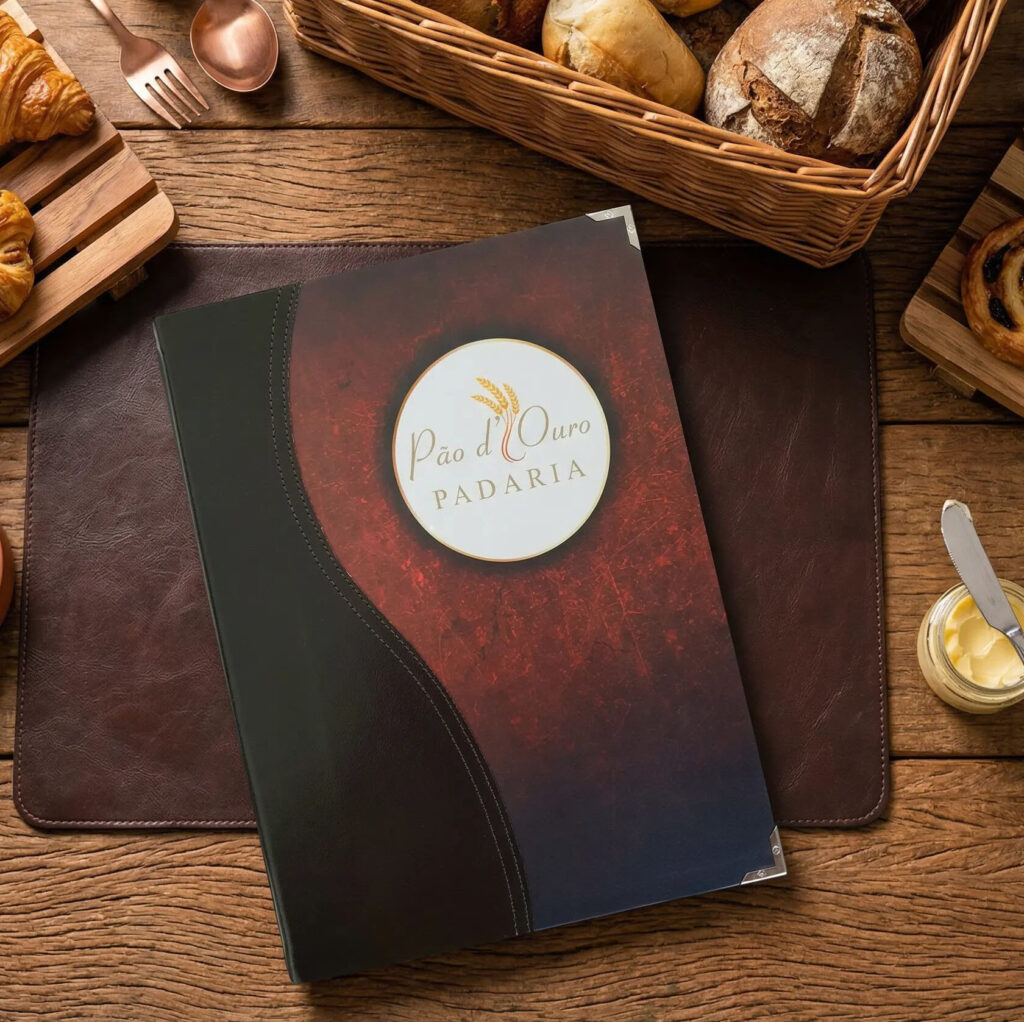 Pasta Cardápio com Capa personalizada - A4 + 2 divisórias - KIT c/ 5 UN