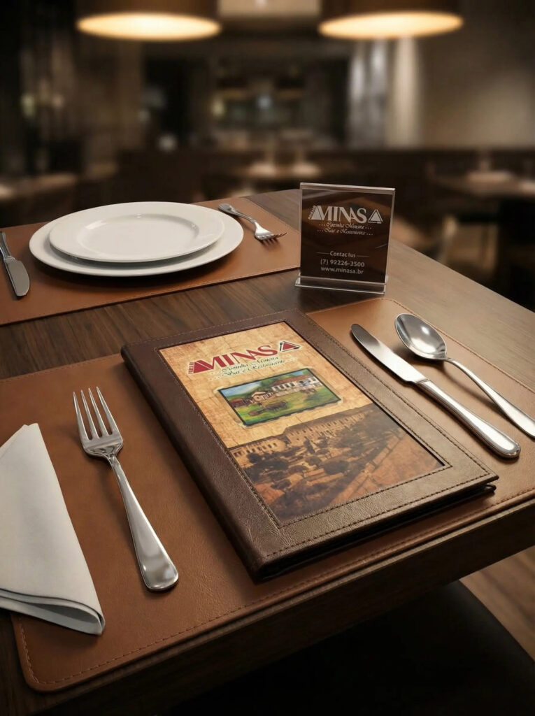 Pasta Cardápio em Couro Sintético - A4 reduzido + 2 divisórias - KIT c/ 5 UN