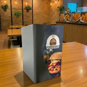Pasta Cardápio com Capa personalizada -16x30cm + 2 divisórias - KIT c/ 5 UN