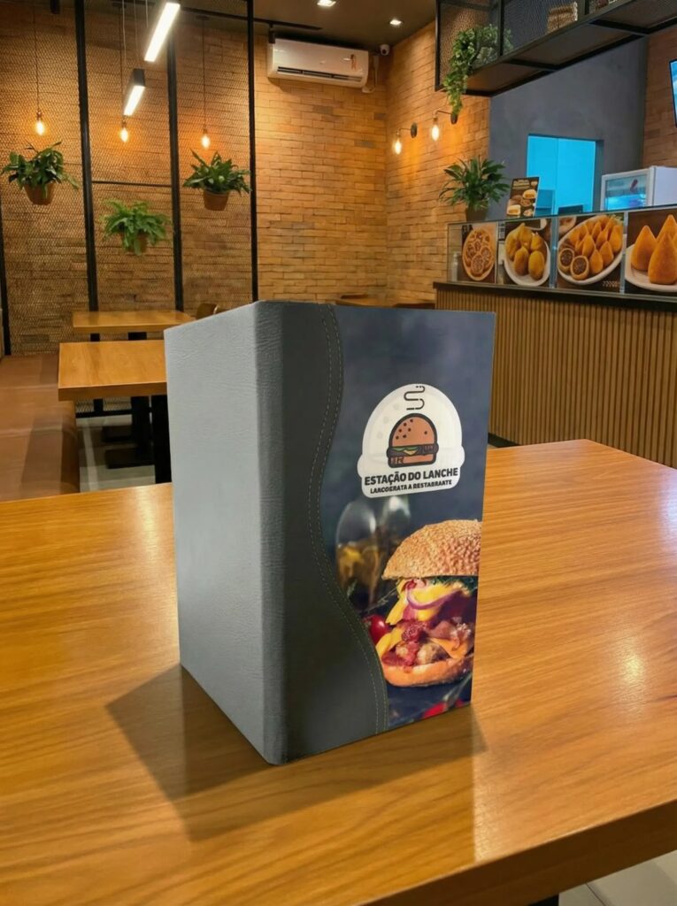 Pasta Cardápio com Capa personalizada -16x30cm + 2 divisórias - KIT c/ 5 UN