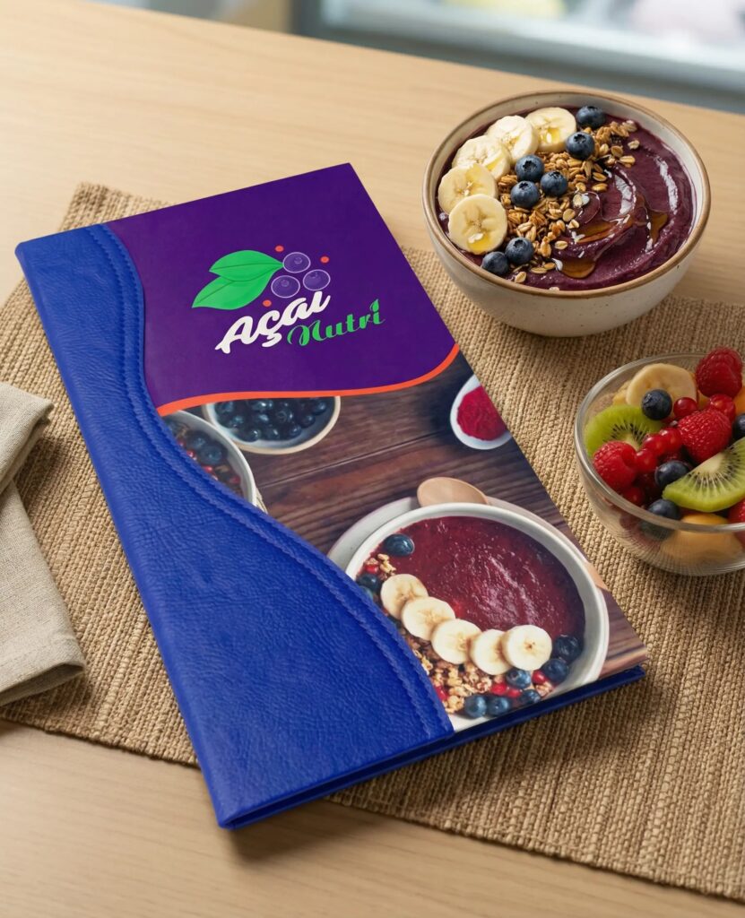 Pasta Cardápio com Capa personalizada -16x30cm + 5 divisórias - KIT c/ 5 UN