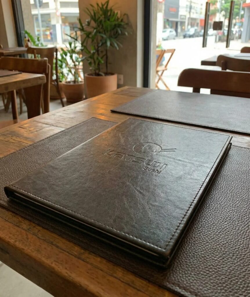 Pasta Cardápio com Capa em Couro Sintético - A4 + 2 divisórias - KIT c/ 5 UN