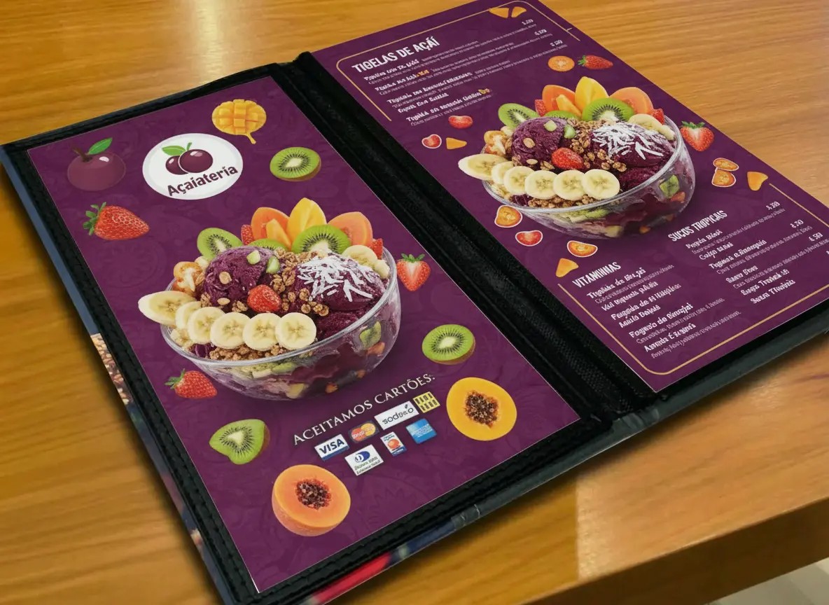 Pasta Cardápio com Capa personalizada -16x30cm + 5 divisórias - KIT c/ 5 UN - Imagem 3