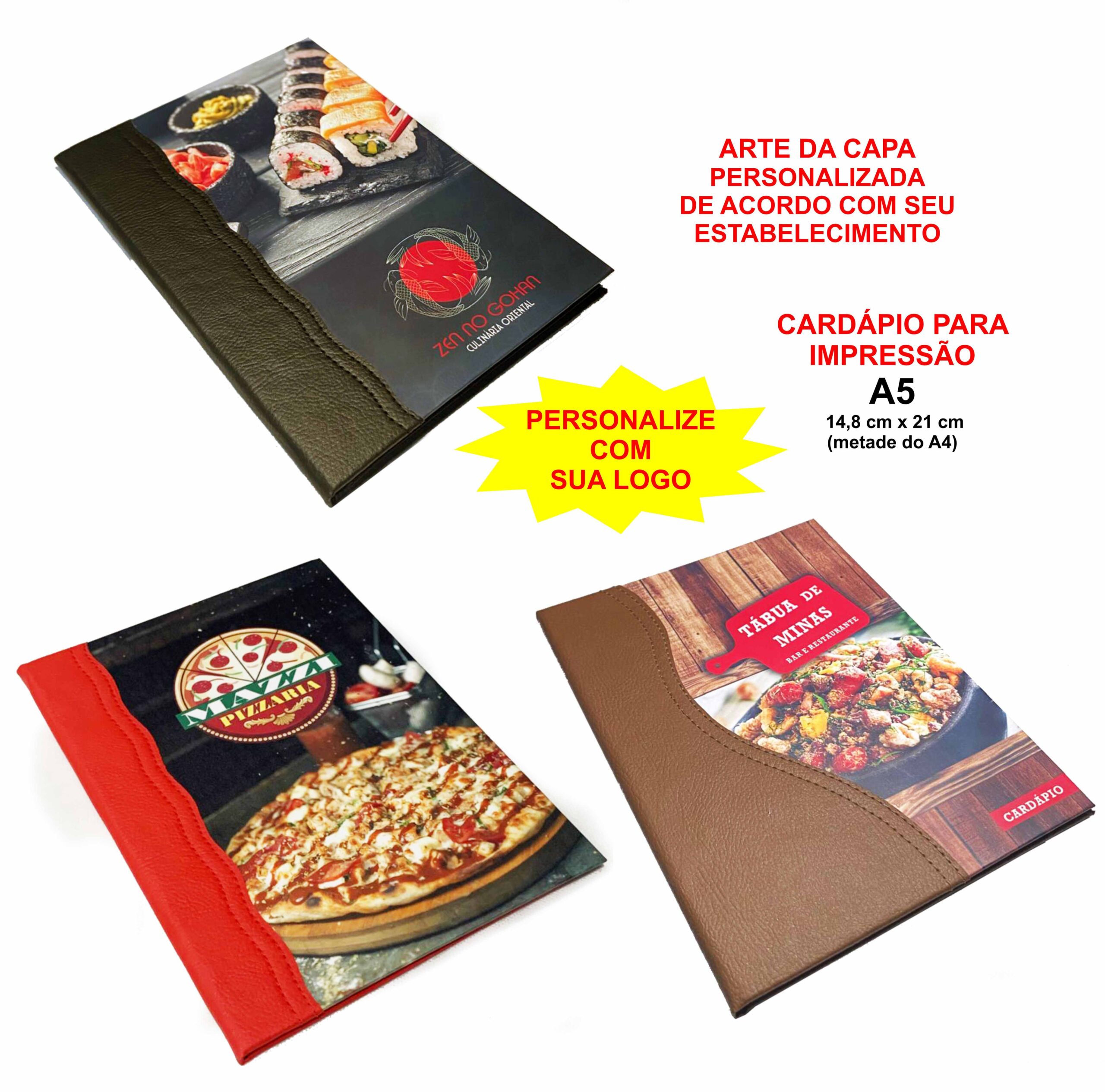 Pasta Cardápio com Capa personalizada -A5 + 6 divisórias - KIT c/ 5 UN - Imagem 2