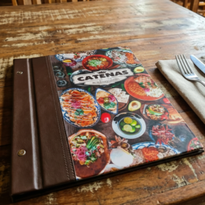 Pasta Cardápio com Capa personalizada - A4 + 3 divisórias - KIT c/ 5 UN
