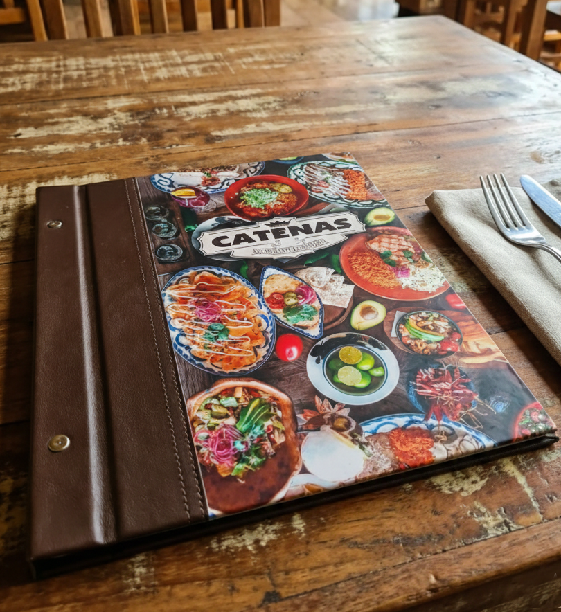 Pasta Cardápio com Capa personalizada - A4 + 6 divisórias - KIT c/ 5 UN