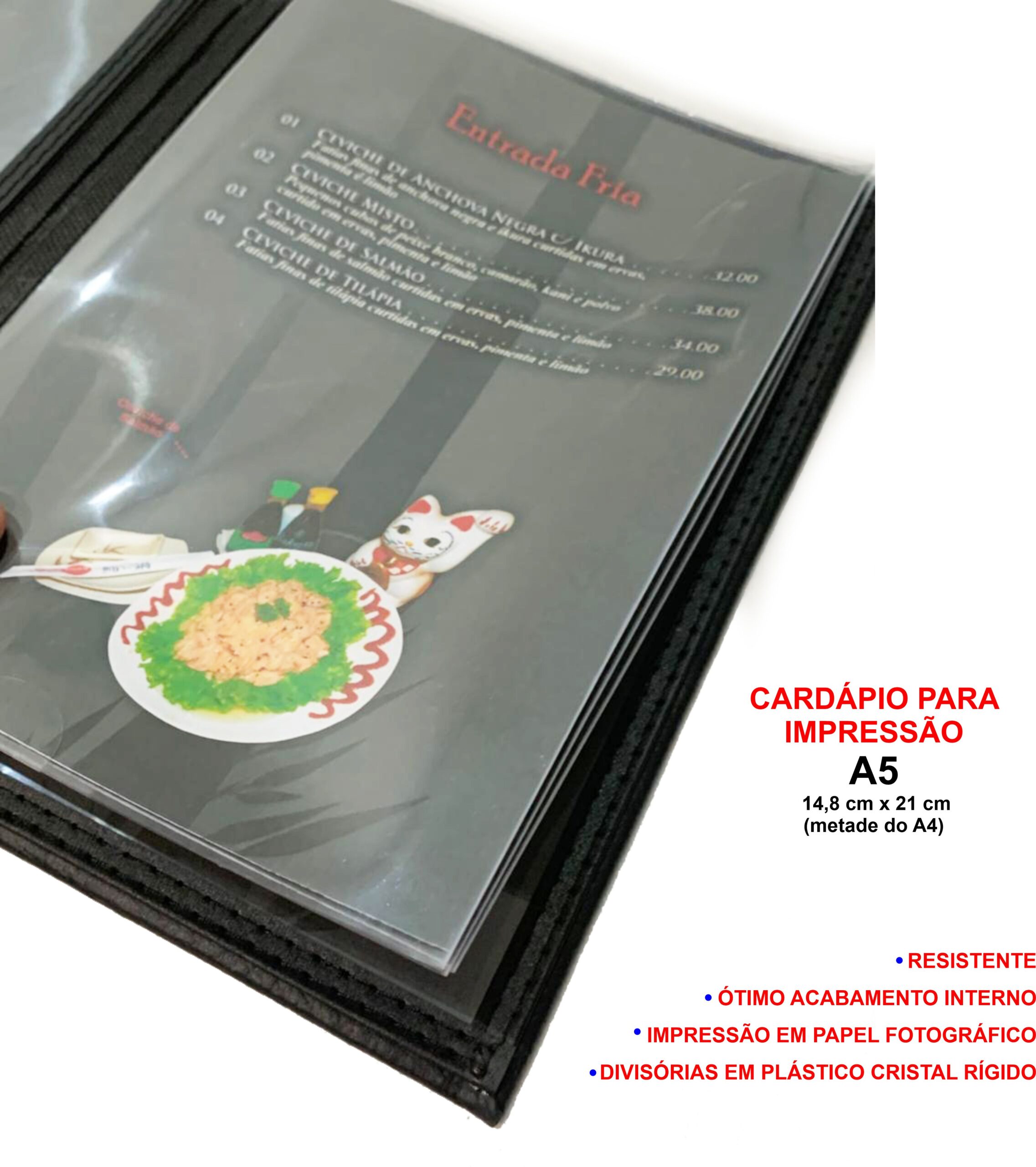Pasta Cardápio com Capa personalizada -A5 + 6 divisórias - KIT c/ 5 UN - Imagem 6