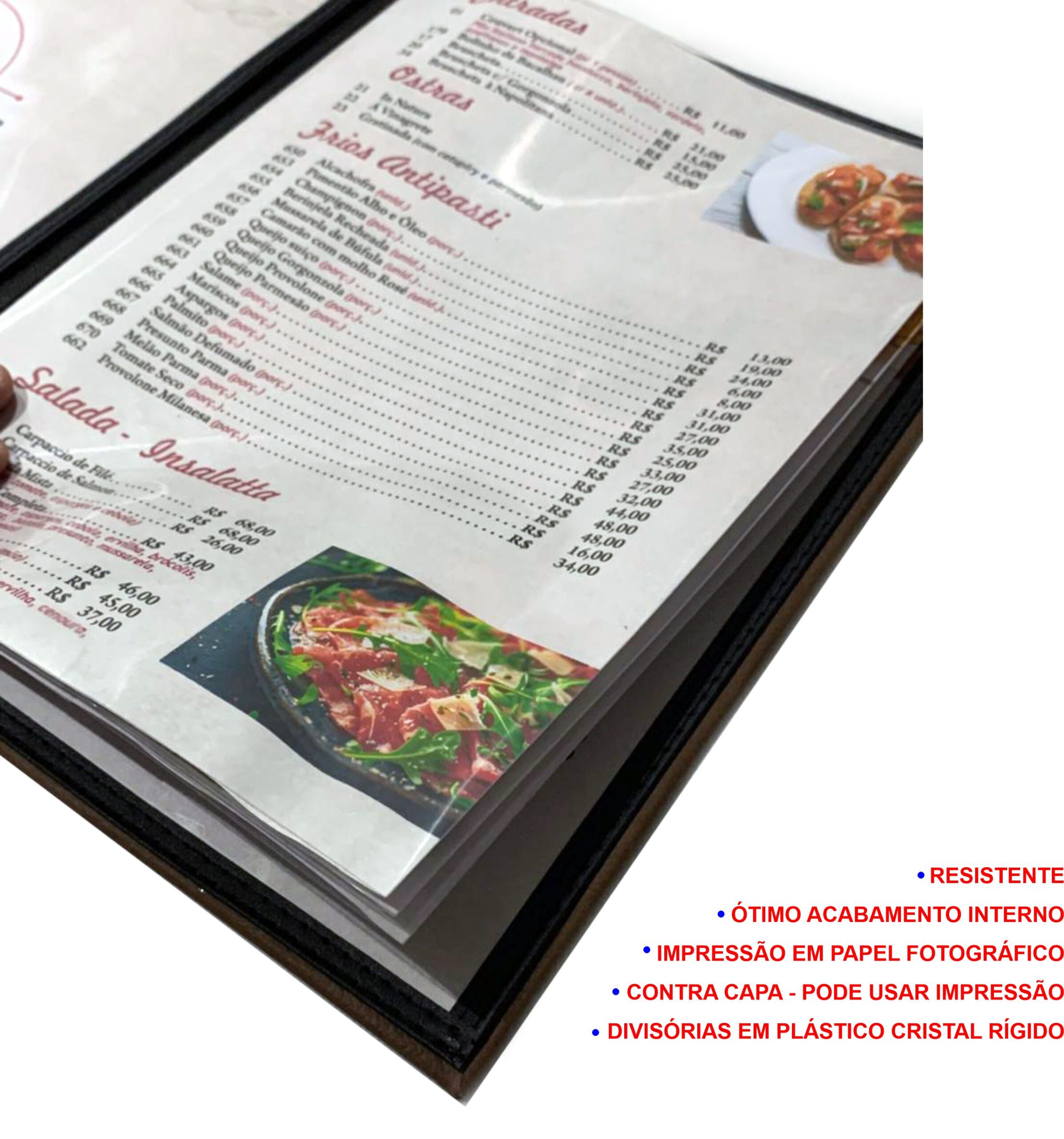 Pasta Cardápio com Capa personalizada - A4 + 3 divisórias - KIT c/ 5 UN - Imagem 5