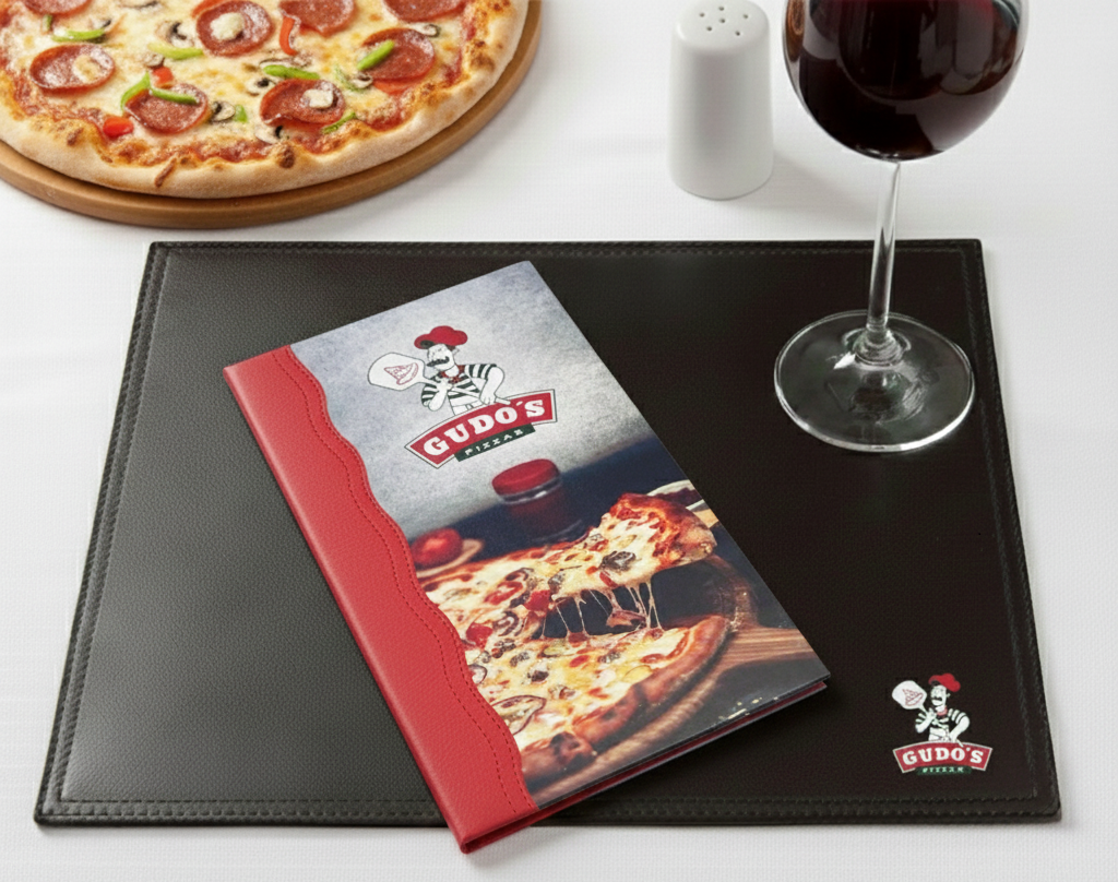 Pasta Cardápio com Capa personalizada -16x30cm + 4 divisórias - KIT c/ 5 UN