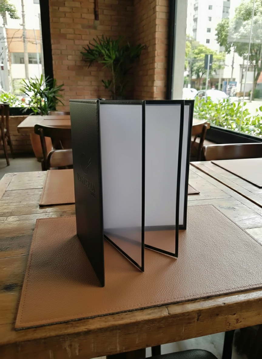 Pasta Cardápio com Capa em Couro Sintético - A4 + 2 divisórias - KIT c/ 5 UN - Imagem 8