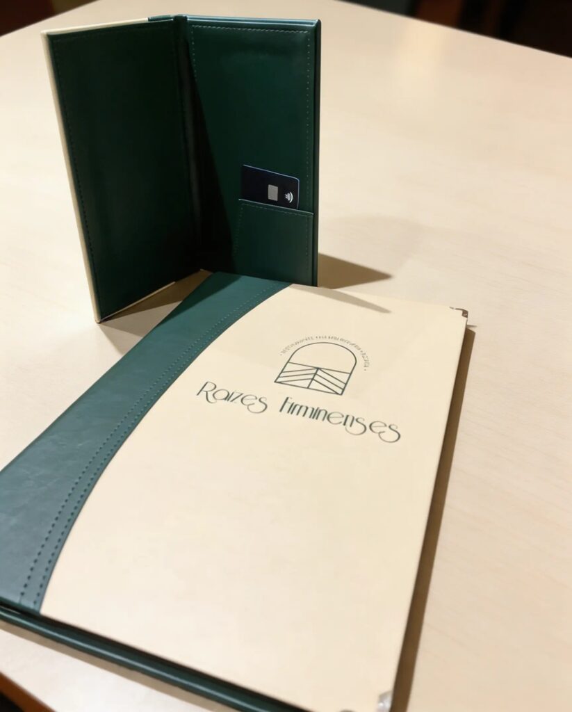 KIT de 10 Cardápios c/ Capa personalizada - 16x30cm + 5 Porta Comandas